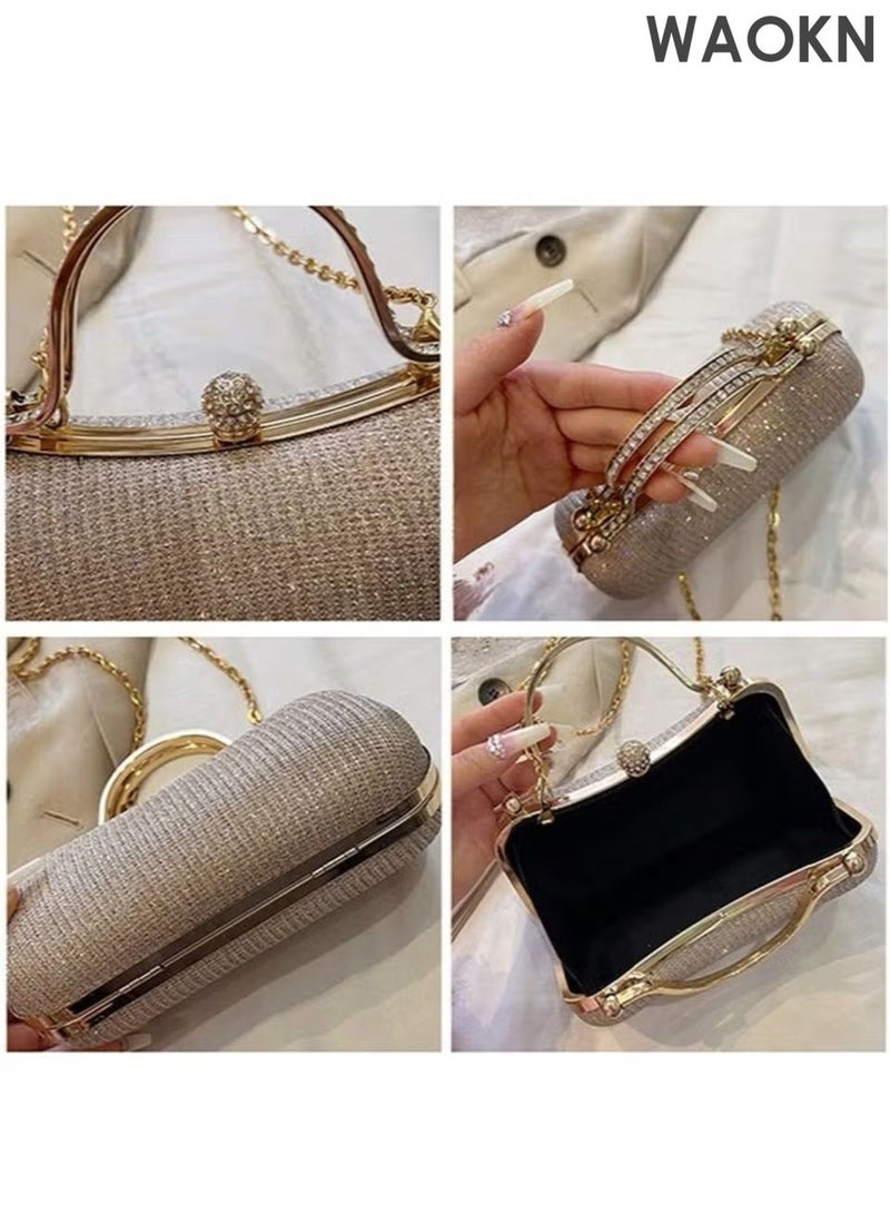 WAOKN Fashionable women's handbag, delicate and compact single shoulder bag, made of metal material, durable and long-lasting, with sparkling diamonds and a buckle, can be used as a single shoulder chain crossbody bag. - Image 4