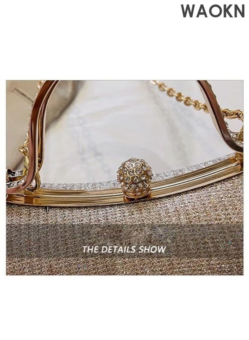 WAOKN Fashionable women's handbag, delicate and compact single shoulder bag, made of metal material, durable and long-lasting, with sparkling diamonds and a buckle, can be used as a single shoulder chain crossbody bag. - Image 2