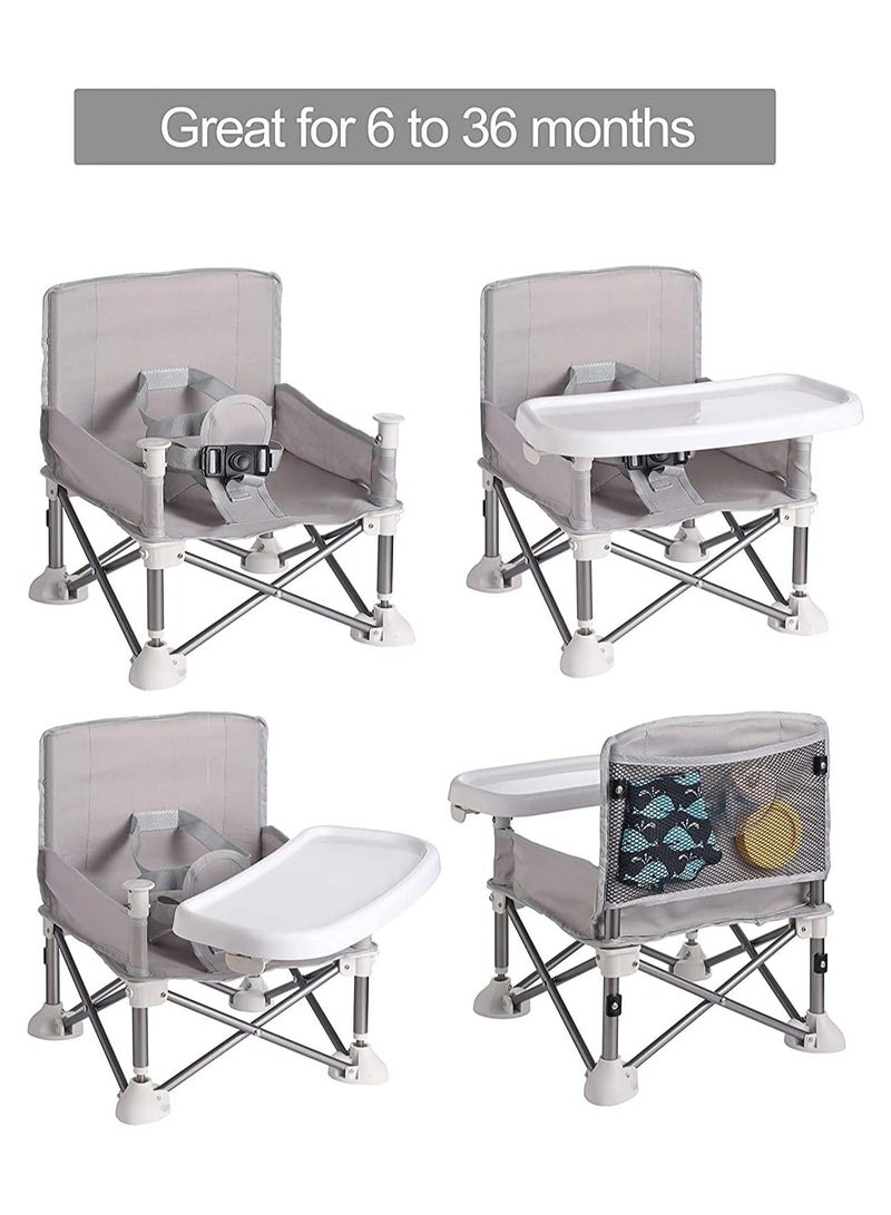 HITORHIKE Baby Seat Booster High Chair Space Saver High Chair Portable High Chair Folding Booster Feeding Chair with Travel Bag (Grey) - Image 3