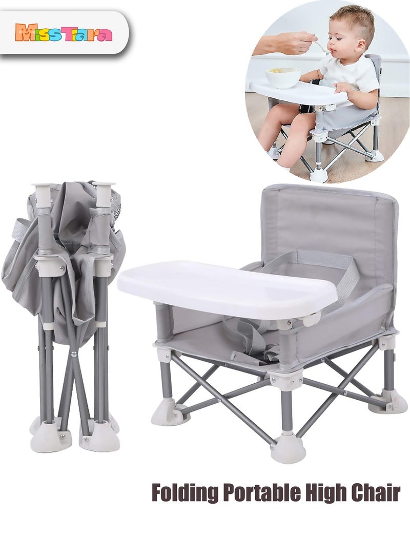 HITORHIKE Baby Seat Booster High Chair Space Saver High Chair Portable High Chair Folding Booster Feeding Chair with Travel Bag (Grey) - Image 1