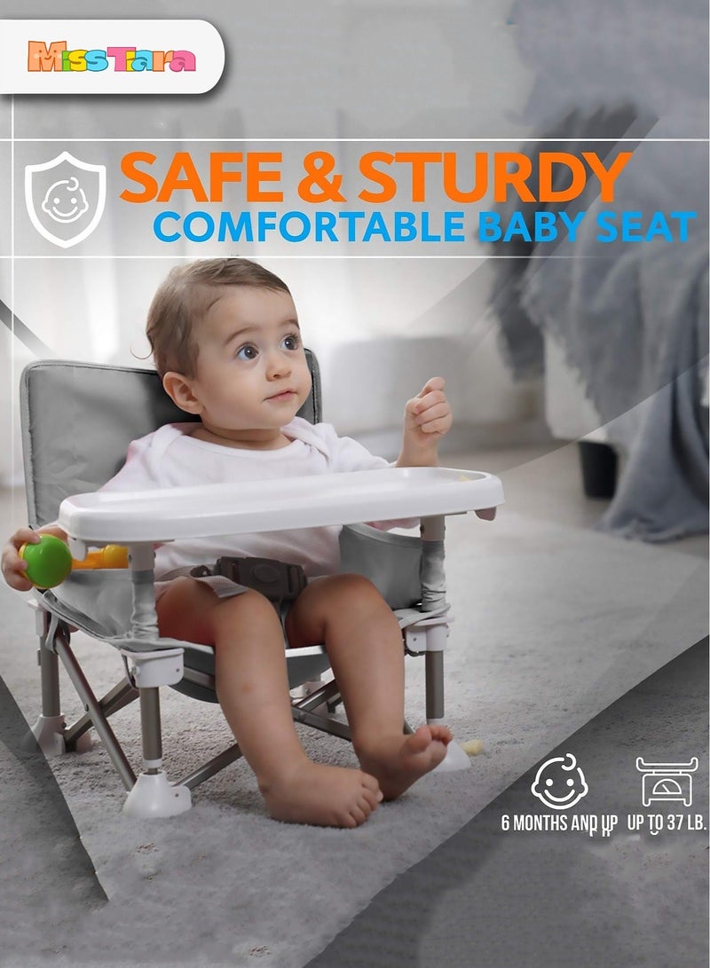 HITORHIKE Baby Seat Booster High Chair Space Saver High Chair Portable High Chair Folding Booster Feeding Chair with Travel Bag (Grey) - Image 2