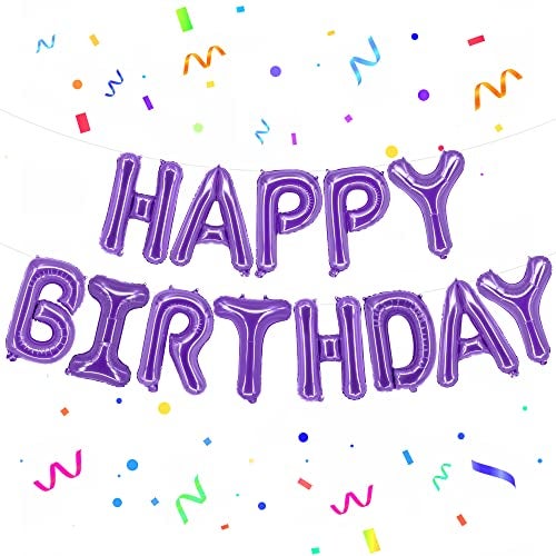 KatchOn Purple Happy Birthday Balloons 16 Inch Helium Supported Foil Happy Birthday Balloons for Purple Birthday Decorations Happy Bday Balloon Banner Unicorn Birthday Decorations - Image 1