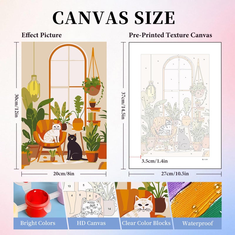Camocin 6 Pack Paint by Numbers Kit for Adults, Black Cat Adult Paint by Number Kits Without Frame for Beginner, Cat Acrylic Oil Painting by Numbers Kits for Gift Home Wall Decor 8 x 12 Inch - Image 3