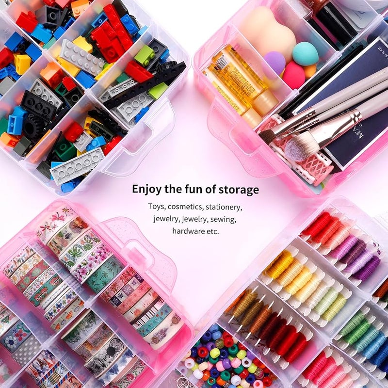 SGHUO 3-Tier Pink Craft Storage Container Box, Stackable Organizer Box with Dividers for Art Supplies, Beads, Washi Tapes, Seed, Hair Accessories, Nail, 9.5X6.5X7.2in - Image 5