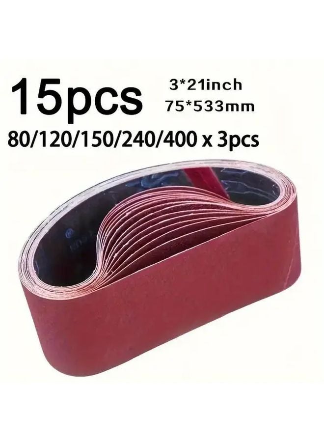 15pcs Sanding Belts 80 120 150 240 400 Grits For Woodworking Metal Polishing - Image 1