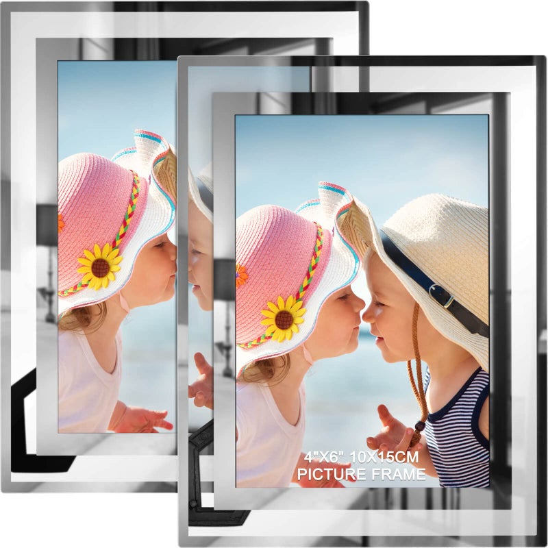 IZIDDO 4x6 Picture Frames Set of 2 Silver Glass Photo Frame for Tabletop Display Gift Picture Frame Horizontally or Vertically
