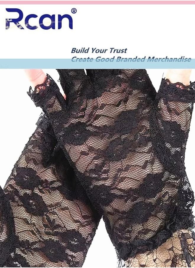 Rcan Ladies Vintage Sunscreen Lace Gloves Bridal Wedding Dress Wrist Accessories Mesh Anti-UV Short Half Finger Driving Gloves for Women Free Size  - Image 3