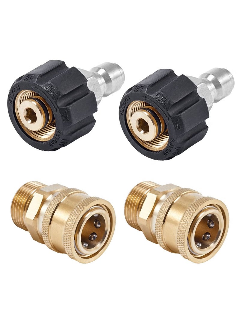 Unewshi Pressure Washer Quick Connect Fittings, M22 14mm to 3/8 Inch Quick Connect Pressure Washer Hose Adapter, 4 Pieces - Image 1