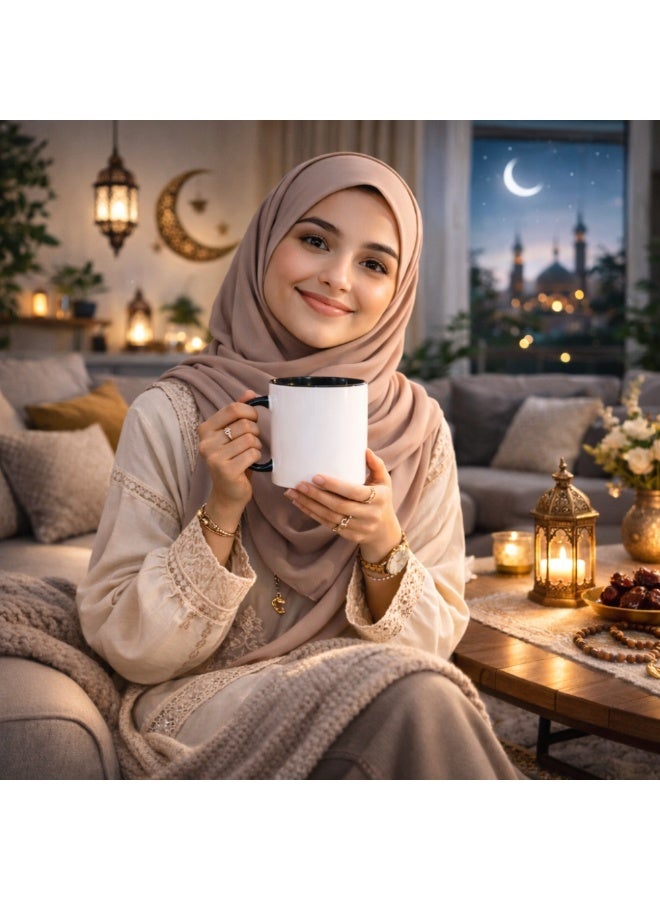 PRINTSHOP4ME Ramadan Kareem Printed White Ceramic Coffee Mug with Black Handle & Inner, 11 Oz – Islamic Gift for Him, Friends & Family - Image 5