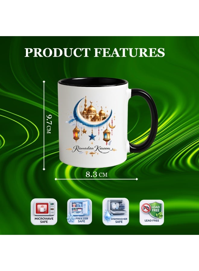 PRINTSHOP4ME Ramadan Kareem Printed White Ceramic Coffee Mug with Black Handle & Inner, 11 Oz – Islamic Gift for Him, Friends & Family - Image 4
