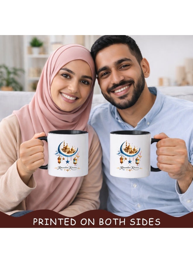PRINTSHOP4ME Ramadan Kareem Printed White Ceramic Coffee Mug with Black Handle & Inner, 11 Oz – Islamic Gift for Him, Friends & Family - Image 2