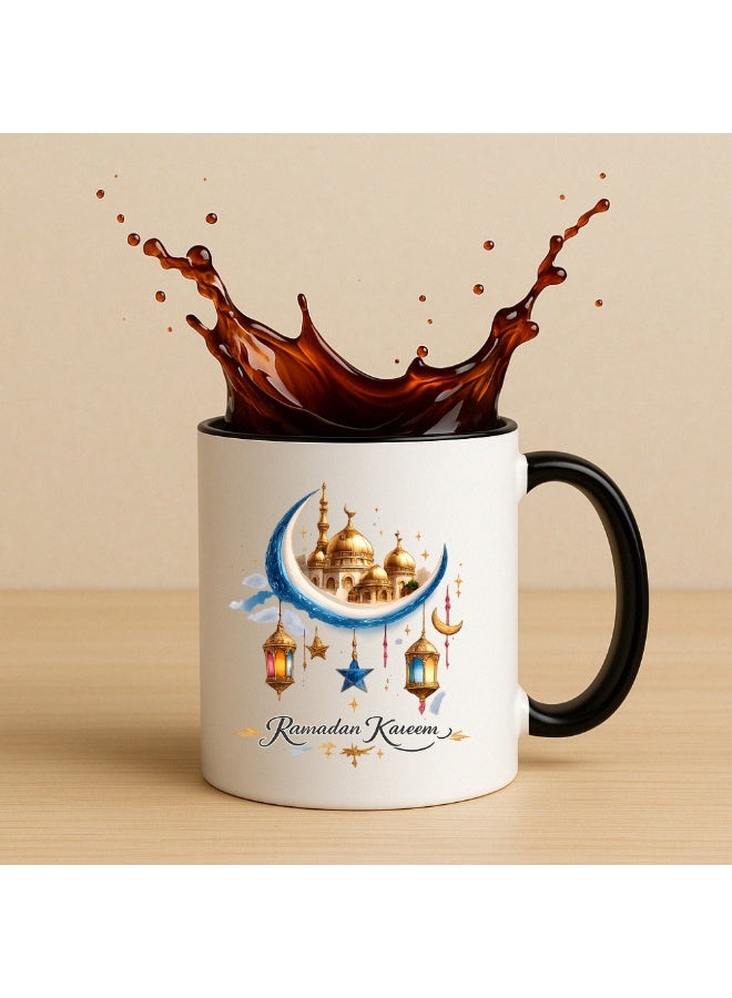 PRINTSHOP4ME Ramadan Kareem Printed White Ceramic Coffee Mug with Black Handle & Inner, 11 Oz – Islamic Gift for Him, Friends & Family - Image 3