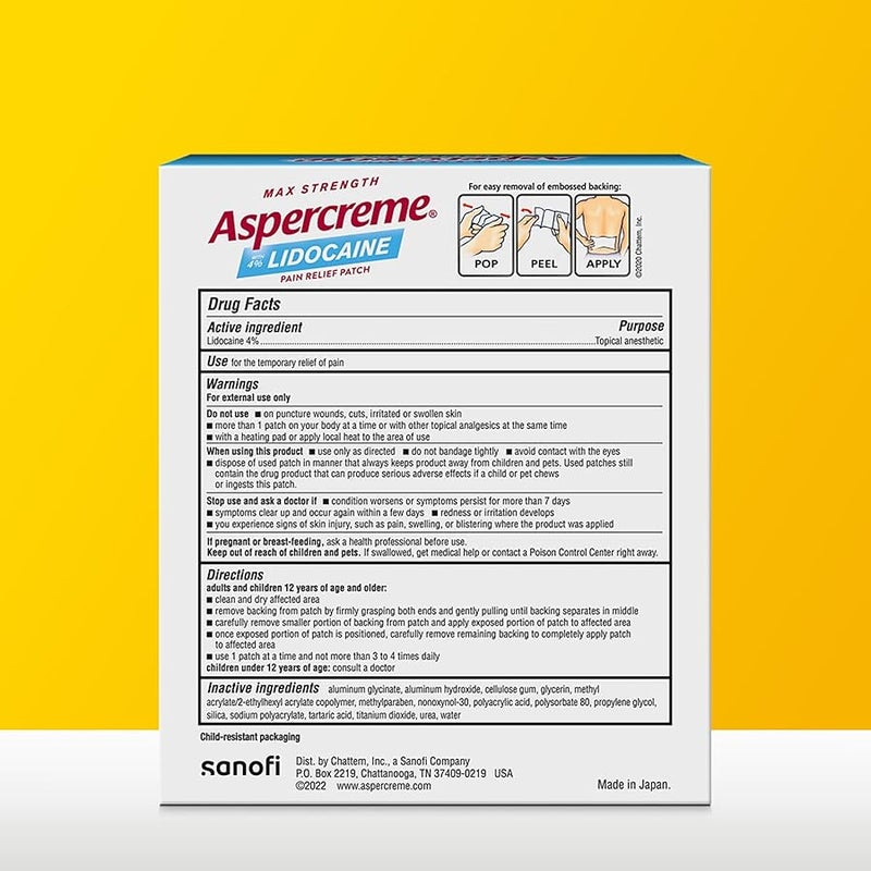 Aspercreme Odor Free Max Strength Lidocaine Pain Relief Patch for Back Pain, 5 Count - Image 2