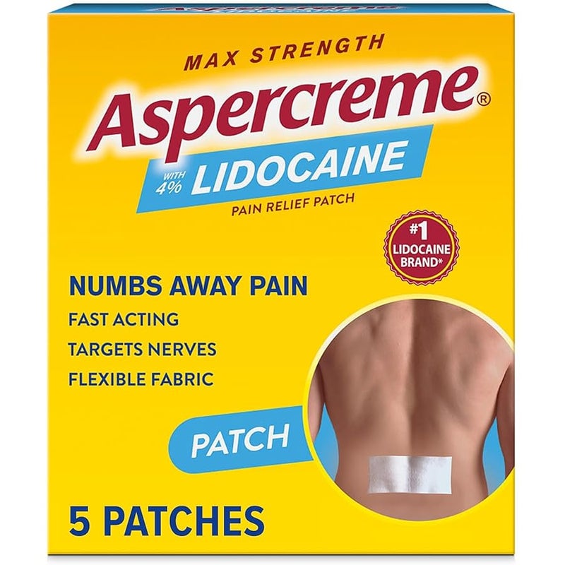 Aspercreme Odor Free Max Strength Lidocaine Pain Relief Patch for Back Pain, 5 Count - Image 1