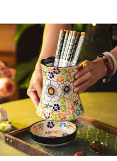 KASTWAVE Ceramic Kitchen Utensil Holder, Multi-Functional Large Capacity Knife and Fork Storage Tube, Crock Decorative Vase, with Embossed Three-Dimensional Flower Design for Kitchen Decor Red, 1 Pcs  - Image 2