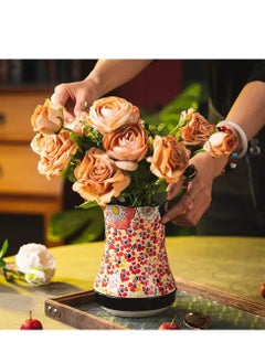 KASTWAVE Ceramic Kitchen Utensil Holder, Multi-Functional Large Capacity Knife and Fork Storage Tube, Crock Decorative Vase, with Embossed Three-Dimensional Flower Design for Kitchen Decor Red, 1 Pcs  - Image 3