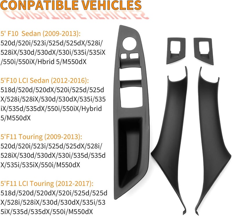 BJchiwu 7 Piece Door Handle Kit for BMW 5 Series F10/F11 (2010-2016) - Black - Image 5
