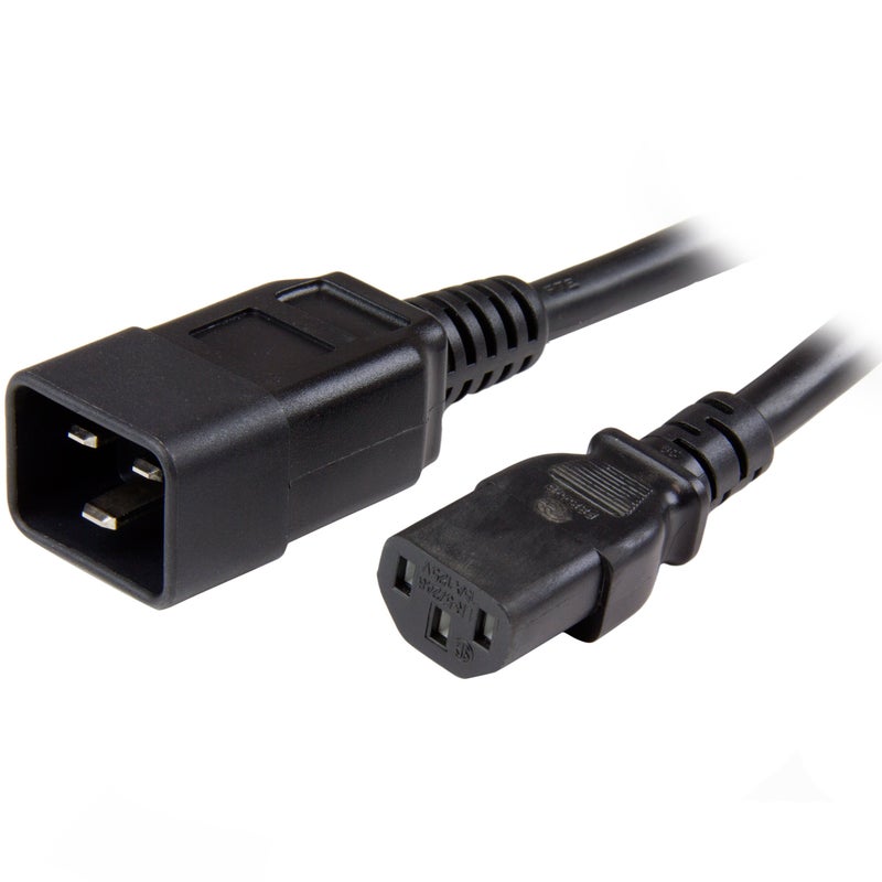 StarTechcom 3ft 1m Heavy Duty Extension Cord IEC 320 C13 to IEC 320 C20 Black Extension Cord 15A 125V 14AWG Heavy Gauge Power Extension Cable Heavy Duty AC Power Cord UL Listed PXTC13C20143