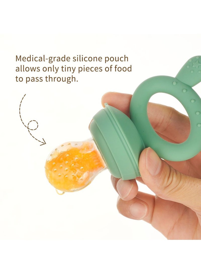 هاكا مجموعة جمد وأطعم الصغيرة من هاكا مع وحدة تغذية طعام من السيليكون وصينية القضمة الصغيرة السيليكونية | وحدة تخزين قالب مصاصة حليب الأم ومغذية  تساعد على لتهدئة لثة الطفل، قطعة واحدة (أخضر البازلاء) - Image 3