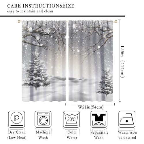 JESTRONRY Winter Snowflake Scene Curtain Forest Pine Tree Covered Snow Tree Branch Theme Home Fabric Living Room Bedroom Kitchen Bathroom Decor 42x45in - Image 3