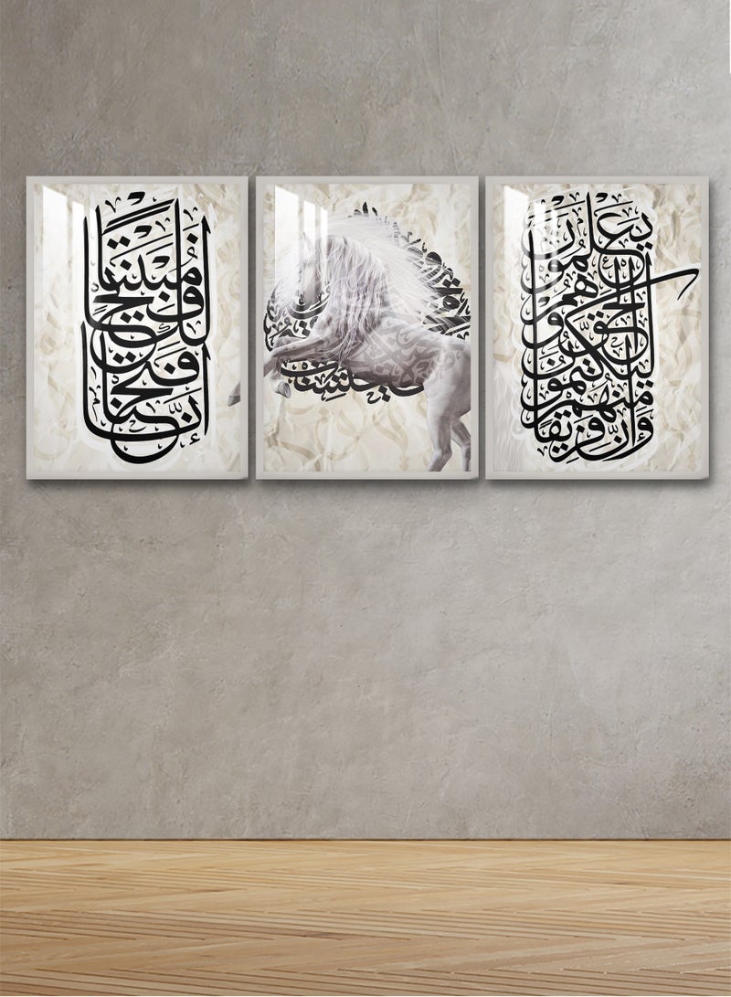 4gdran Three wooden wall panels with an Islamic design, size (120x60) cm, with a wooden frame and a transparent acrylic layer - Image 3