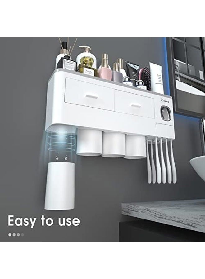 iHave Toothbrush Holders, 4 Cups Toothbrush Holder Wall Mounted with Toothpaste Dispenser - Image 3