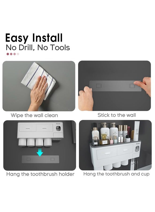 iHave Toothbrush Holders, 4 Cups Toothbrush Holder Wall Mounted with Toothpaste Dispenser - Image 5