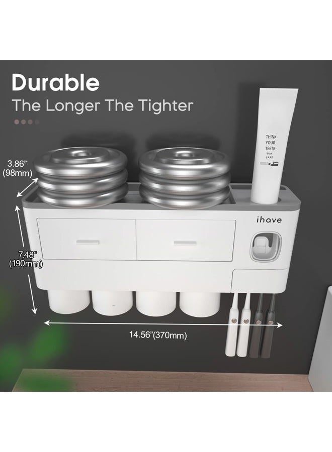 iHave Toothbrush Holders, 4 Cups Toothbrush Holder Wall Mounted with Toothpaste Dispenser - Image 4