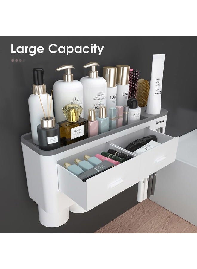 iHave Toothbrush Holders, 4 Cups Toothbrush Holder Wall Mounted with Toothpaste Dispenser - Image 2