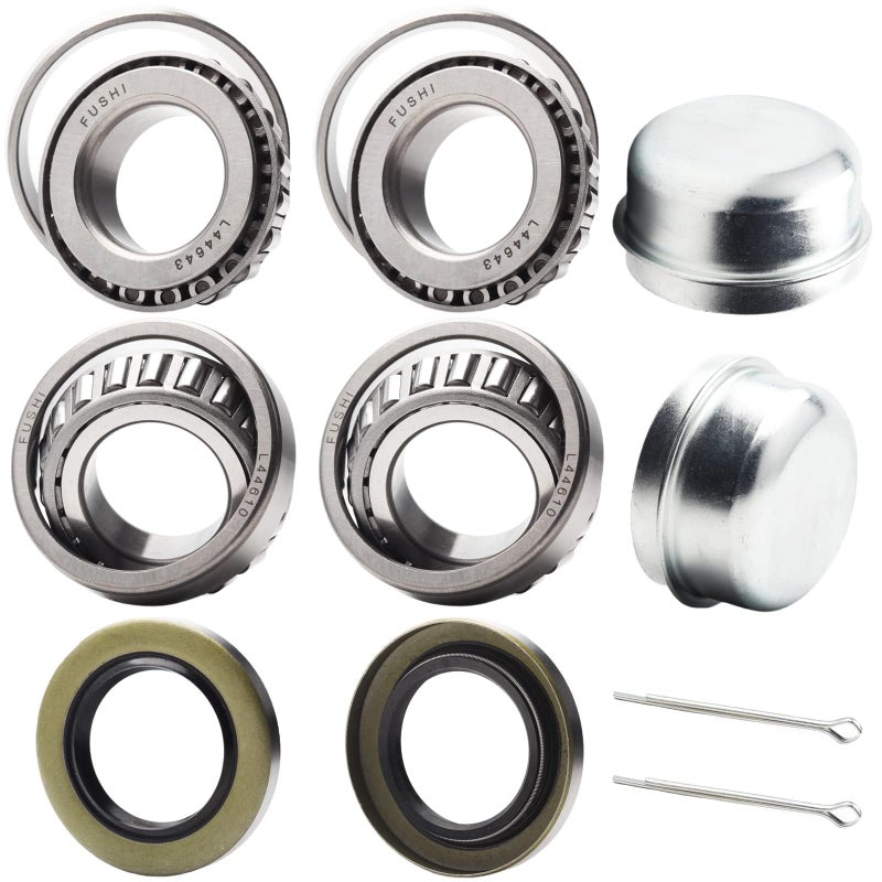FUSHIBEARING 2 Set Fits for 1'' Axles Trailer Wheel Hub Bearings Kit, L44643/L44610,1.000" ID, 1.980" OD, 0.580" Widthï¼Œ12192TB Seal OD 1.980'',Dust Cover and Cotter Pin. - Image 1