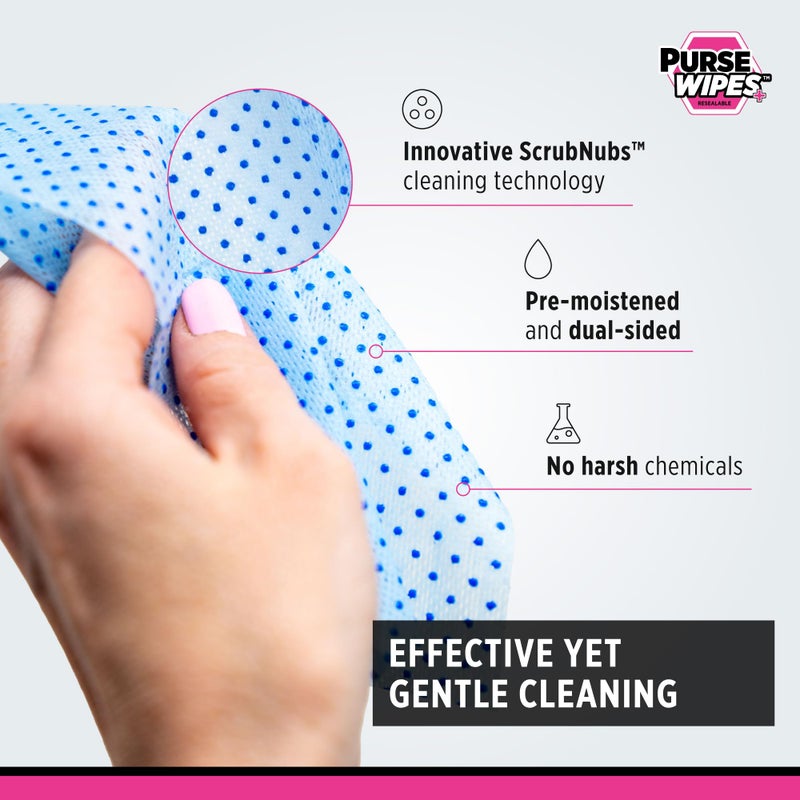 SneakERASERS: PurseWIPES Purse Cleaner Wipes - Portable Leather Wipes for Bags, Purses, and Backpacks, Dirt and Scuff Remover with Innovative ScrubNubs, Perfect for Quick Cleaning, (28 wipes) - Image 3