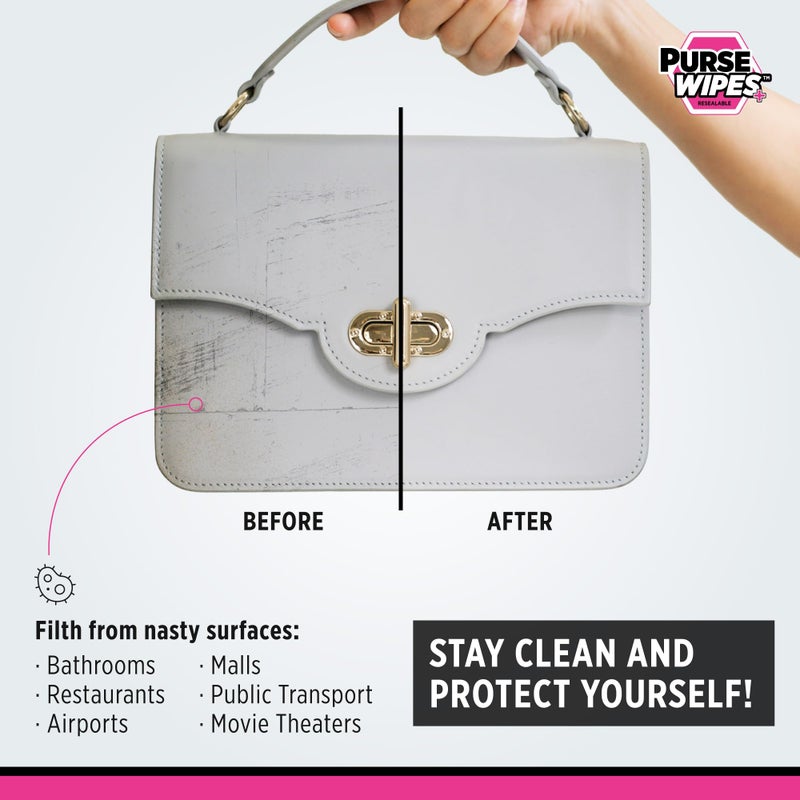 SneakERASERS: PurseWIPES Purse Cleaner Wipes - Portable Leather Wipes for Bags, Purses, and Backpacks, Dirt and Scuff Remover with Innovative ScrubNubs, Perfect for Quick Cleaning, (28 wipes) - Image 4