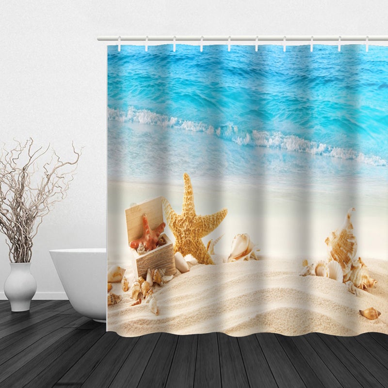 Shower Curtain 180cm×180cm High Quality Polyester Fabric Beach Scenery - Waterproof Mildew Proof Bathroom Decor for Home Bathroom - Image 2