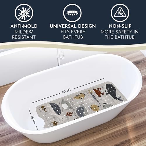 Homerella Bath Tub Mat Non Slip Anti Mold for Kids BPA Free INCL Hooks - homerella® Ocean Sea Animals 40x16, Baby Bath Mat Non Slip 200 Suction Cups, Non Toxic Machine Washable Toddler Bath Mat, EU Certified - Image 2
