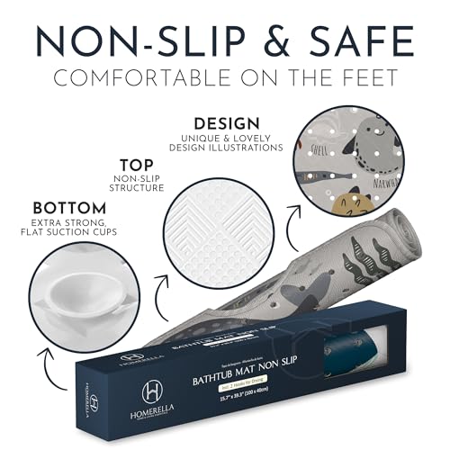 Homerella Bath Tub Mat Non Slip Anti Mold for Kids BPA Free INCL Hooks - homerella® Ocean Sea Animals 40x16, Baby Bath Mat Non Slip 200 Suction Cups, Non Toxic Machine Washable Toddler Bath Mat, EU Certified - Image 4