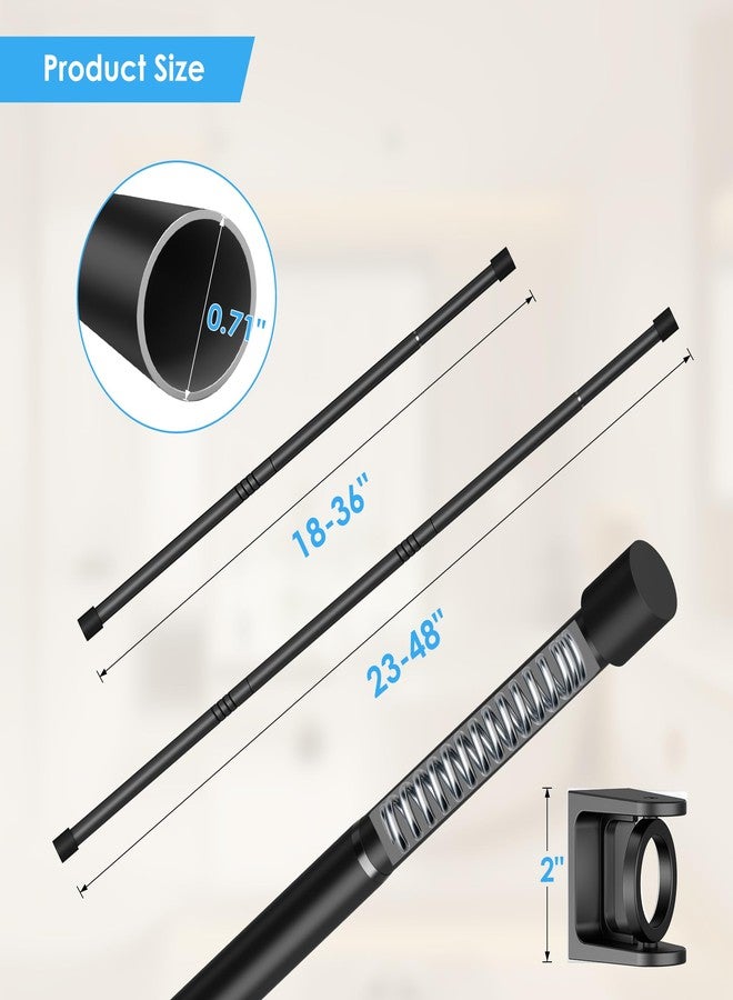 VIOREMOS 2Pcs Tension Black Shower Curtain Rod,Short Tension Rod 24-36" Adjustable No Drilling,Spring Loaded Curtain Rods For Window Bathroom Closet - Image 4