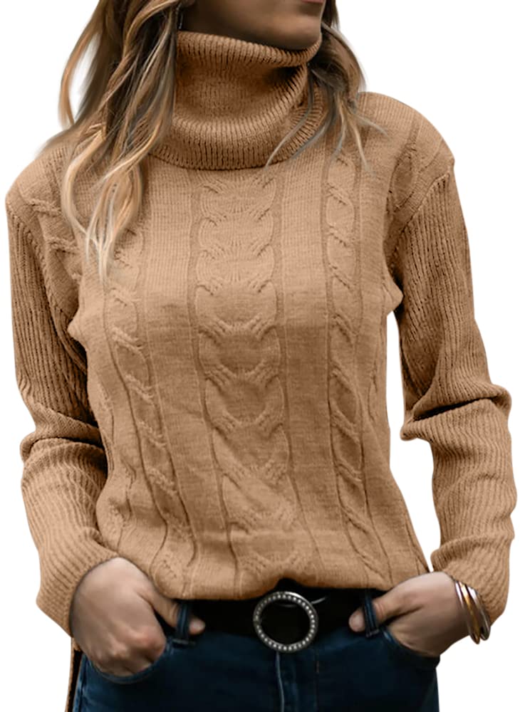Langwyqu Womens' Turtleneck Long Sleeve Cable Knit Sweaters - Image 1
