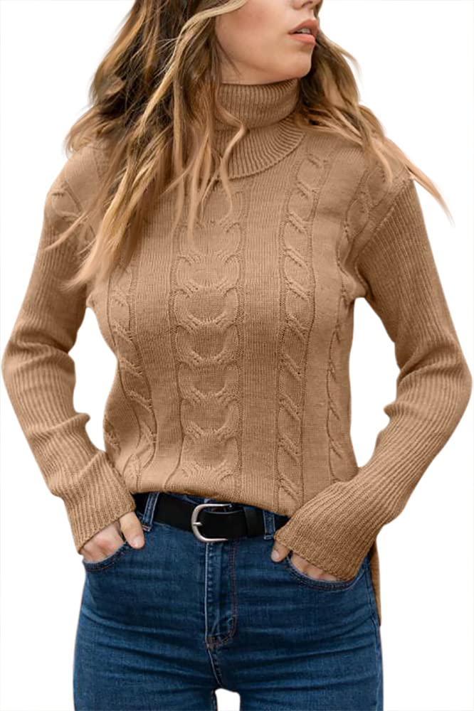 Langwyqu Womens' Turtleneck Long Sleeve Cable Knit Sweaters - Image 2