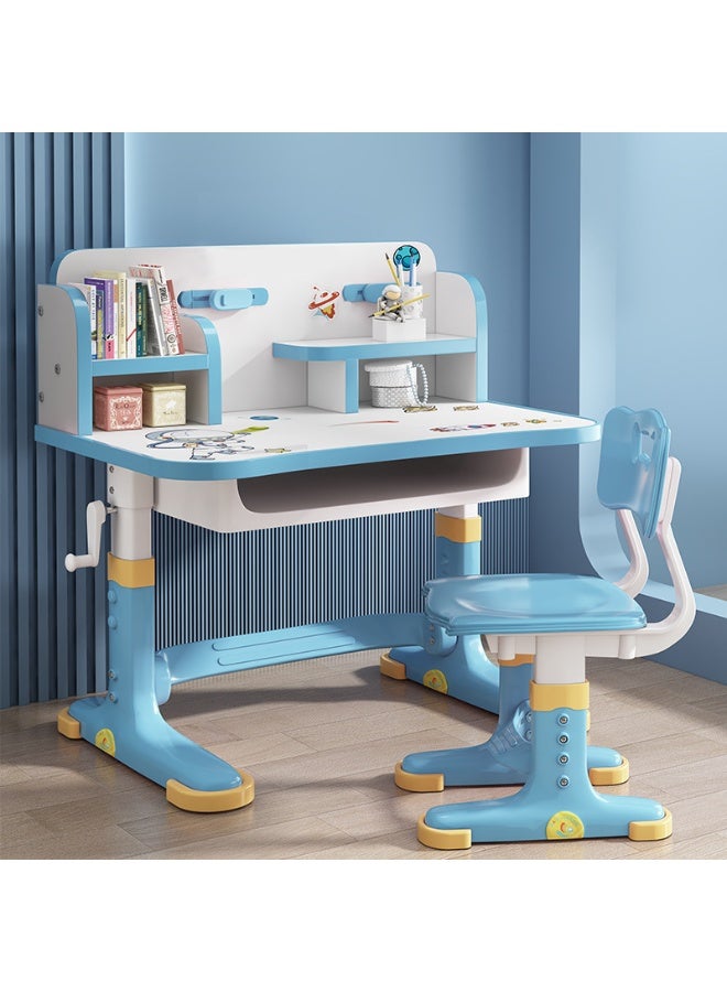 POWER Kids Desk and Chair Set, Height Adjustable Child's School Study Writing Tables, Kids Desk with Bookstand and Storage Drawer, Widened Desktop with Desktop Space Saving Learning Desk Set - Image 1