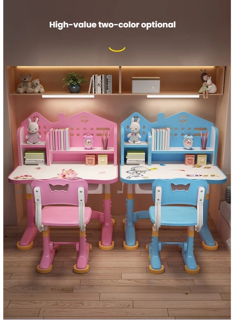 POWER Kids Desk and Chair Set, Height Adjustable Child's School Study Writing Tables, Kids Desk with Bookstand and Storage Drawer, Widened Desktop with Desktop Space Saving Learning Desk Set - Image 2