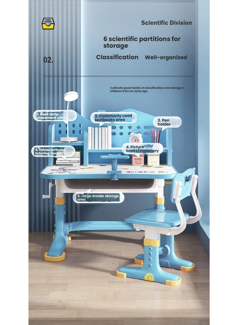 POWER Kids Desk and Chair Set, Height Adjustable Child's School Study Writing Tables, Kids Desk with Bookstand and Storage Drawer, Widened Desktop with Desktop Space Saving Learning Desk Set - Image 5