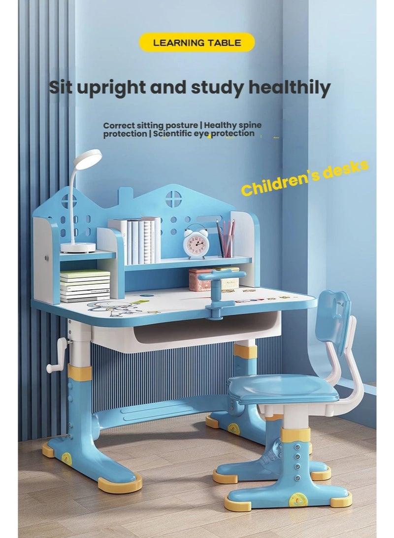 POWER Kids Desk and Chair Set, Height Adjustable Child's School Study Writing Tables, Kids Desk with Bookstand and Storage Drawer, Widened Desktop with Desktop Space Saving Learning Desk Set - Image 3