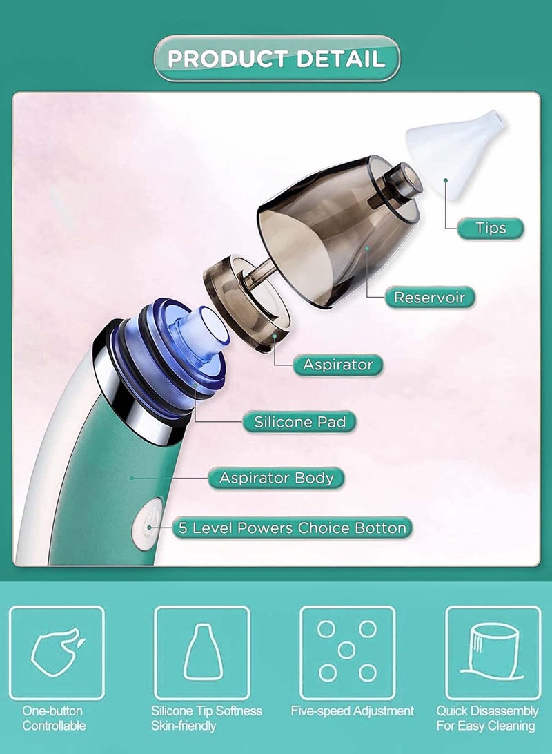 Spectrum Electric Baby Nasal Aspirator with 5 Adjustable Suction Levels, Rechargeable Type-C USB Baby Nose Cleaner, Automatic Infant Nasal Suction Device, Soft Food-Grade Silicone Tips, Low Noise Anti-Reflux Snot Sucker, Hygienic Nasal Mucus Remover for Newborns, Infants, Toddlers and Kids, Easy to Clean Ergonomic Design – Green - Image 2