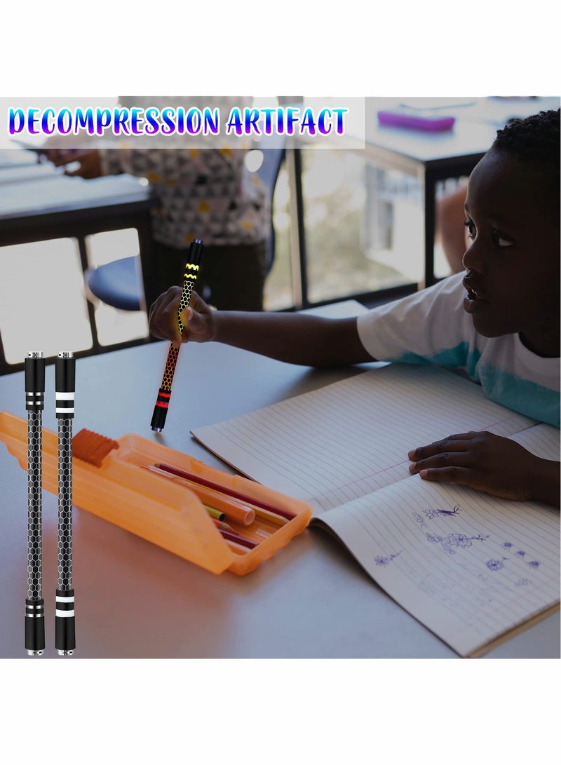 SYOSI Spinning Rotating Pen, 2 Pieces LED Rolling Finger Rotating Pen Anti Slip Coating Spinning Pen Spinning Ballpoint Pen for Student Entertainment, Unable to Write (Black & Silver) - Image 2