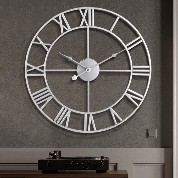 LARGE WALL CLOCK SILENT NONTICKING ROMAN NUMERALS VINTAGE BATTERY OPERATED 24 INCH18INCH16INCH FARMHOUSE WALL CLOCK FOR LIVING ROOM BEDROOM KITCHEN CAFE DECORSILVER 40CM