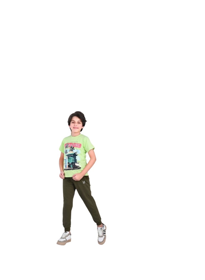 Boys' pajamas, formal Mona T-shirt and olive trousers