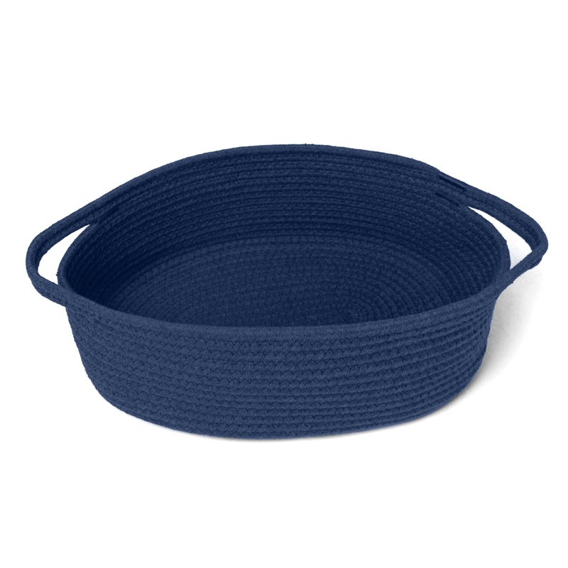 MEGASKET Dark Blue Small Woven Basket 13 x 9 x 5 Baskets for Gifts Empty Cotton Rope Gift Basket Cute Nursery Baby Organizer Cat Dog Toy Box Oval Wicker Storage Bin with Handle - Image 2