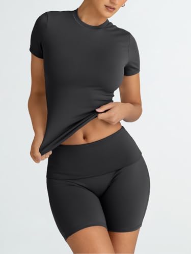 Trendy Queen 2 Piece Summer Cute Workout Sets Gym Short Set Pilates Yoga Outfits Going Out Spring Athletic Comfy Active Wear Black XL - Image 3