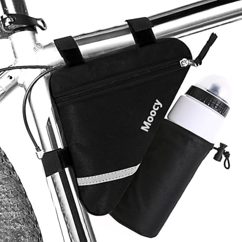 MOOCY Ultralight Reflective Bicycle Triangle Frame Bike Bag with Water Bottle Pouch -Black - Image 1
