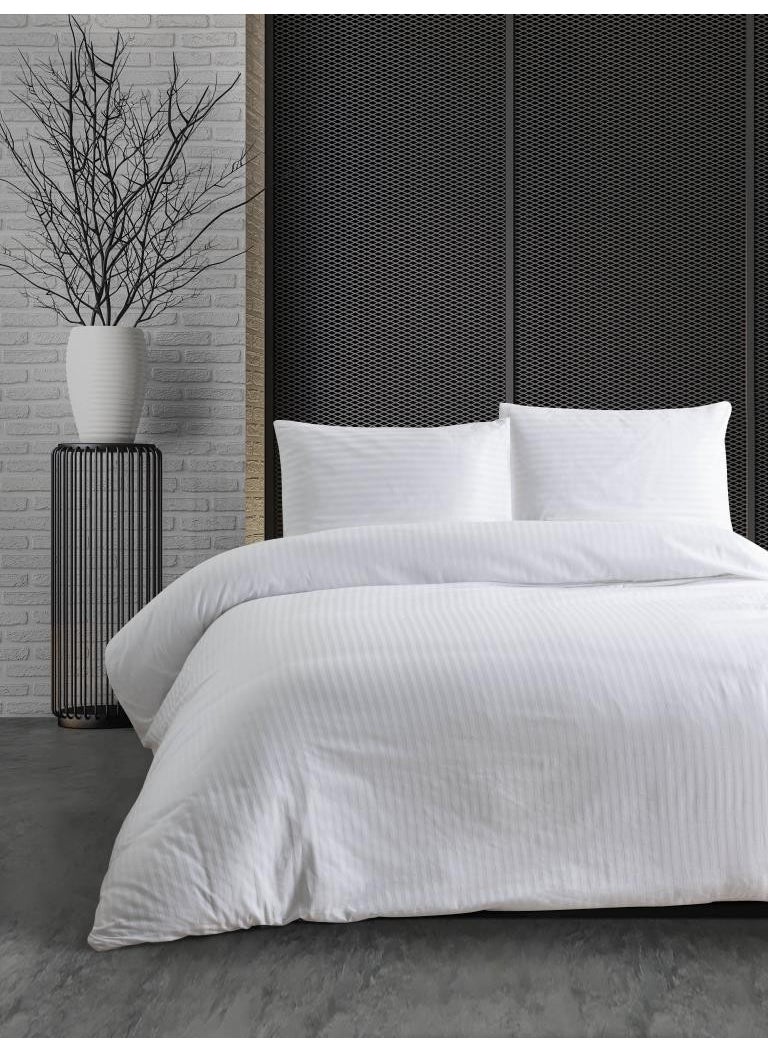Ender Home - King Size Duvet Cover Set Striped Satin Hotel Type Boxed - Image 1